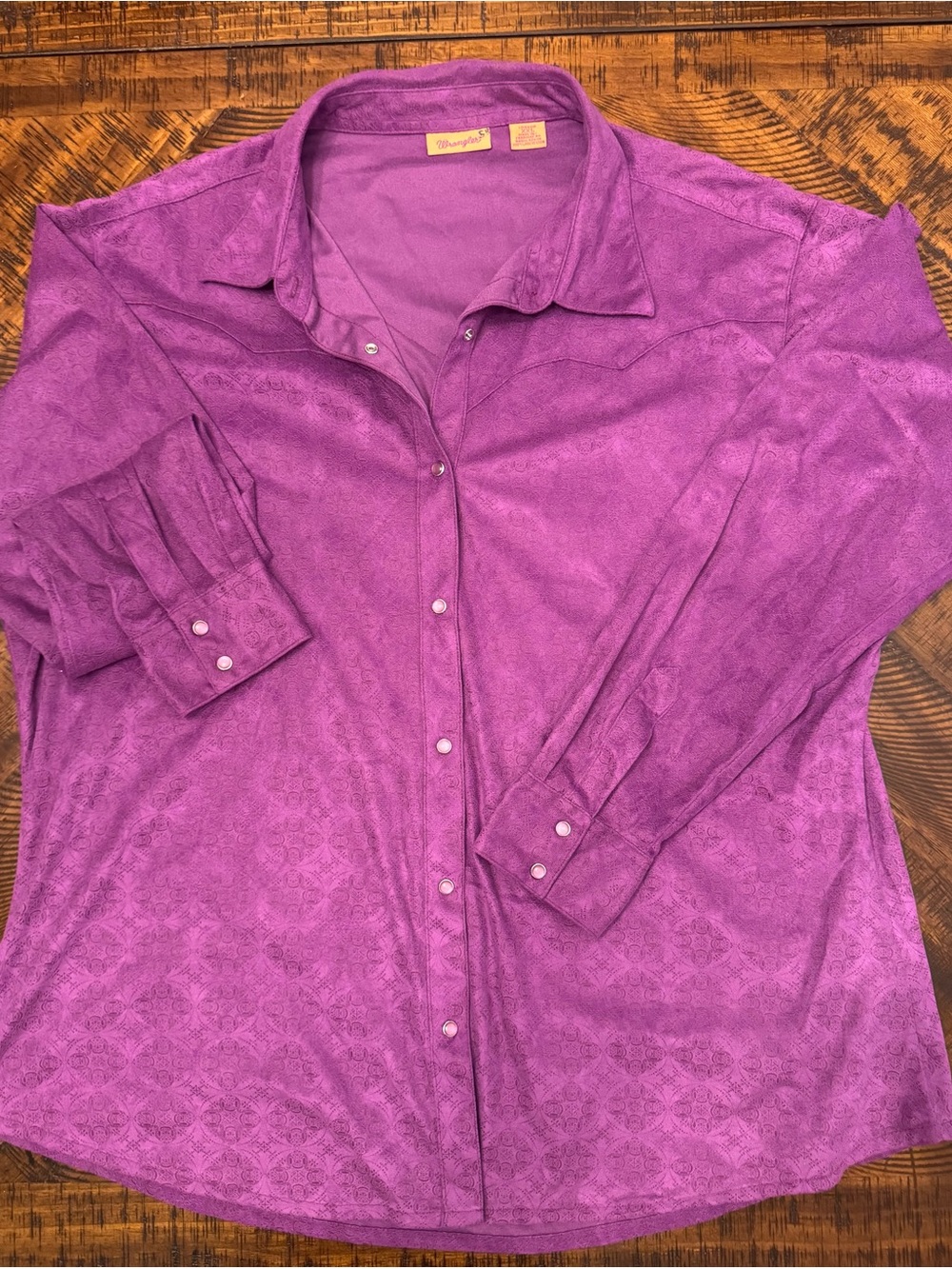 Wrangler Pearl Snap Suede Western Shirt Purple Patterned Long Sleeve